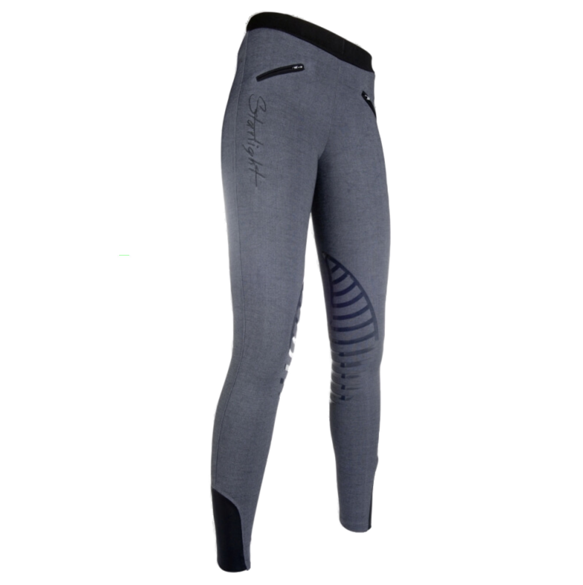 HKM Reitleggings Starlight, Silikon Kniebesatz, grau melange